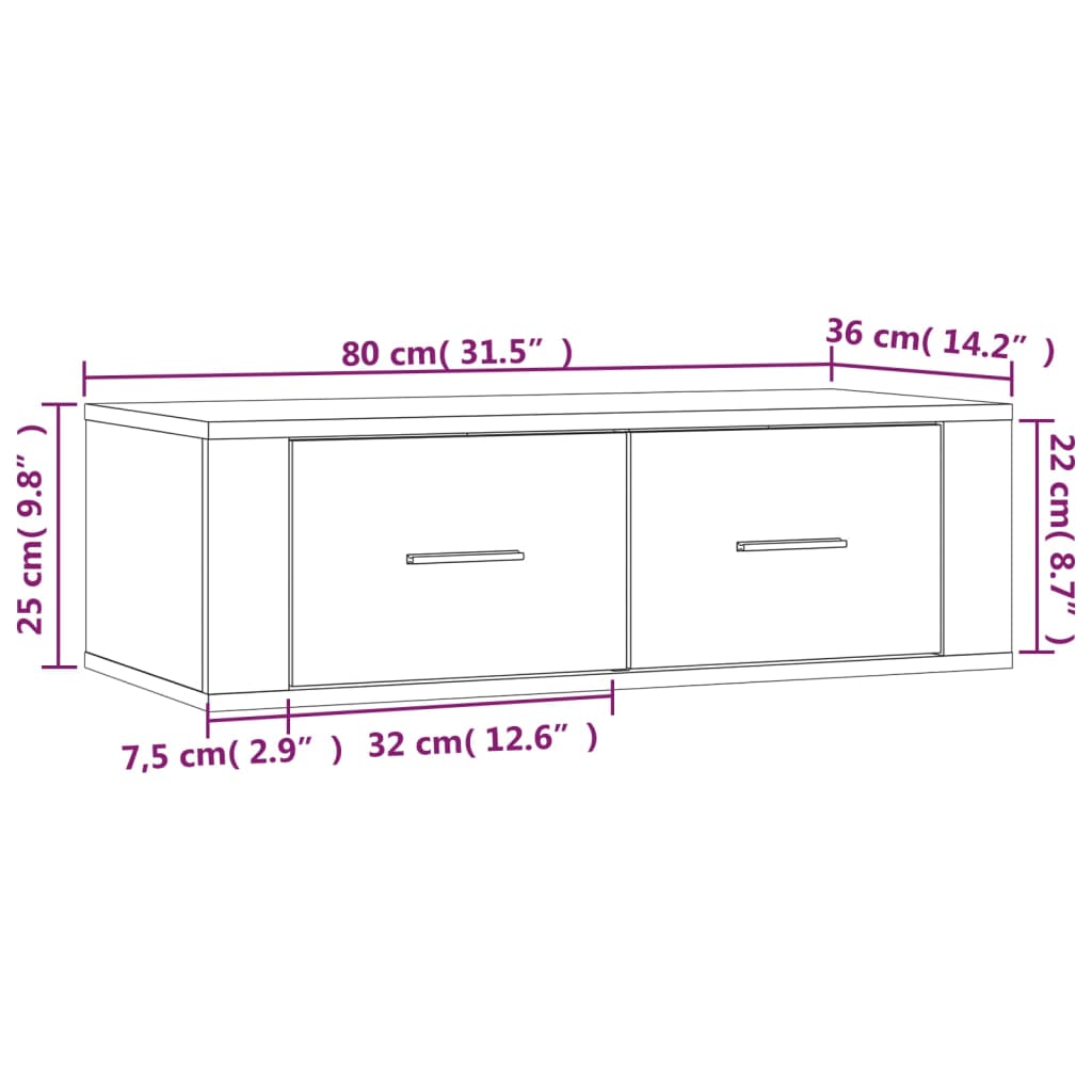 Mobile TV Pensile Grigio Cemento 80x36x25 cm Legno Multistrato | homemem39
