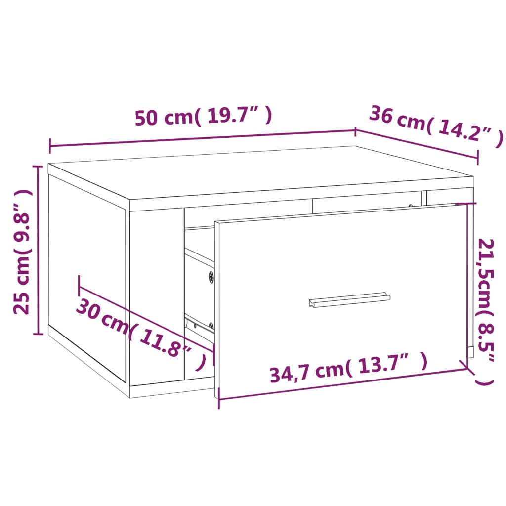 Comodino a Muro Grigio Cemento 50x36x25 cm | homemem39