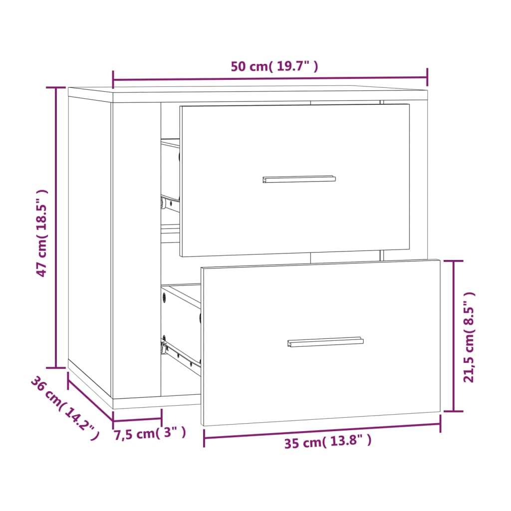 Comodino a Muro Rovere Marrone 50x36x47 cm | homemem39
