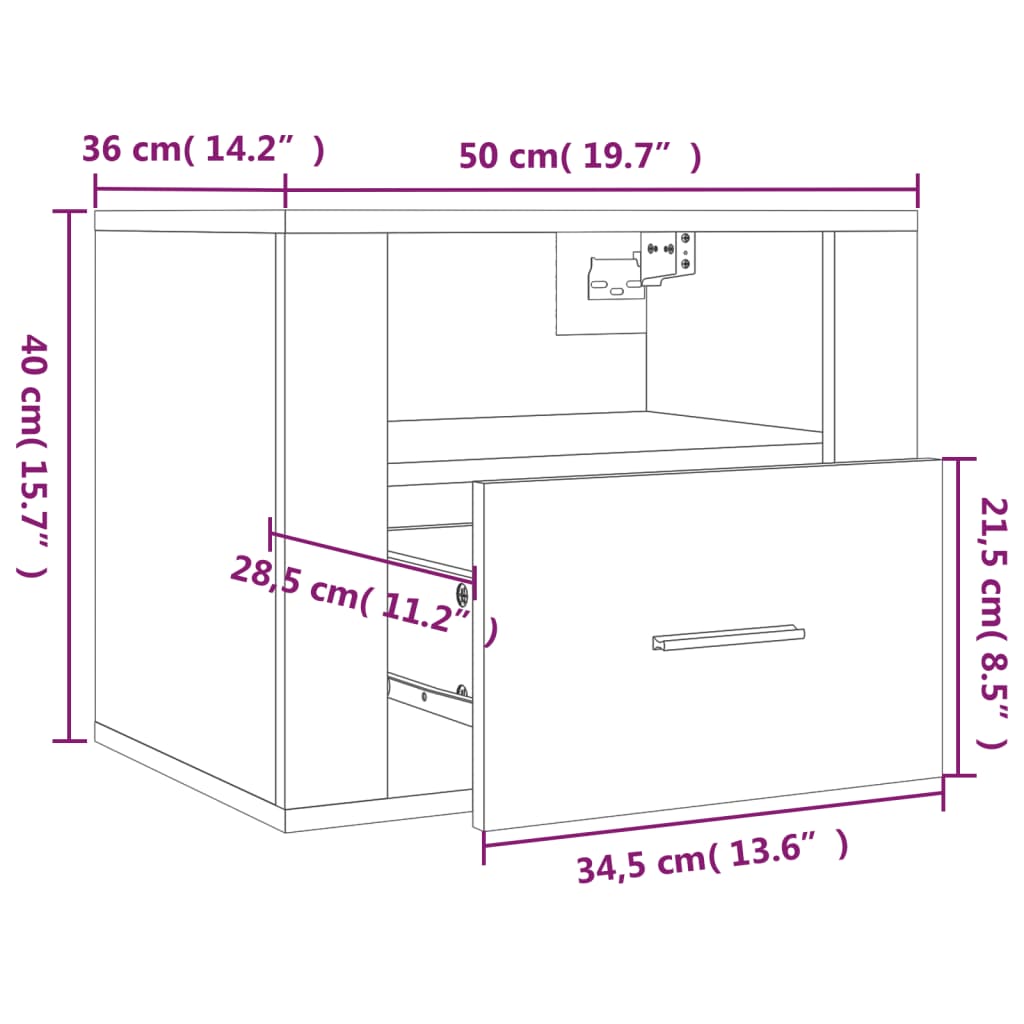 Comodino a Muro Grigio Cemento 50x36x40 cm - homemem39