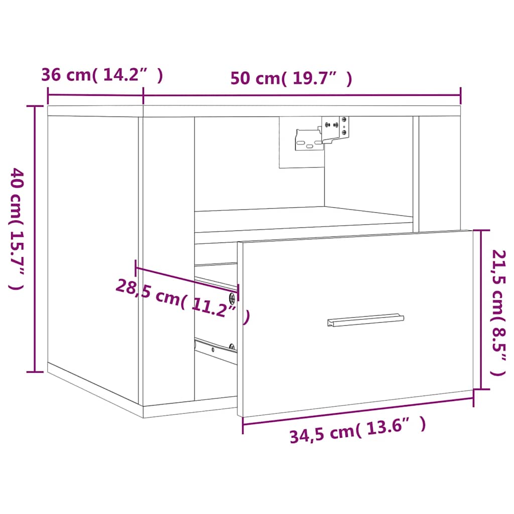 Comodino a Muro Rovere Marrone 50x36x40 cm | homemem39