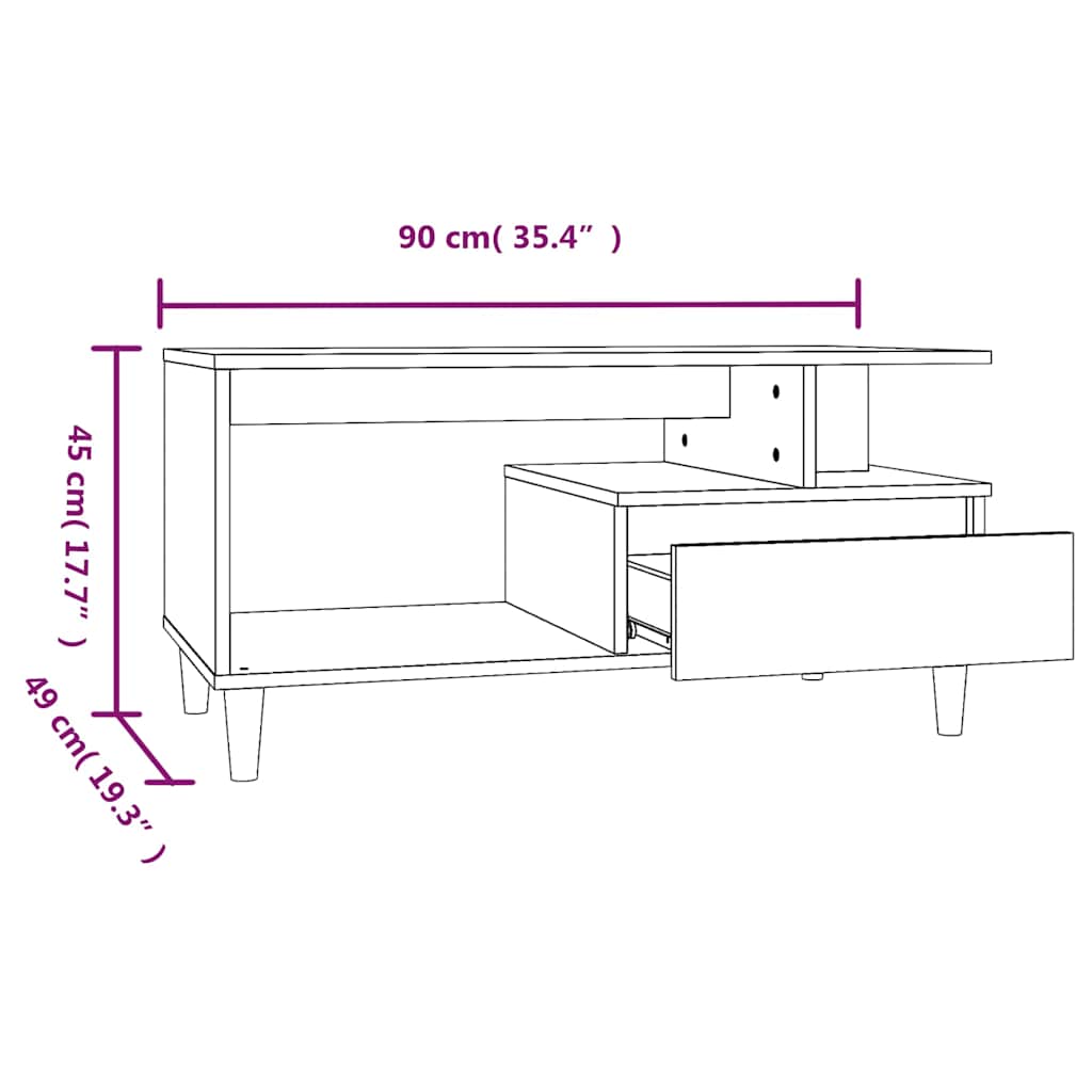 Tavolino da Salotto Rovere Fumo 90x49x45 cm Legno Multistrato