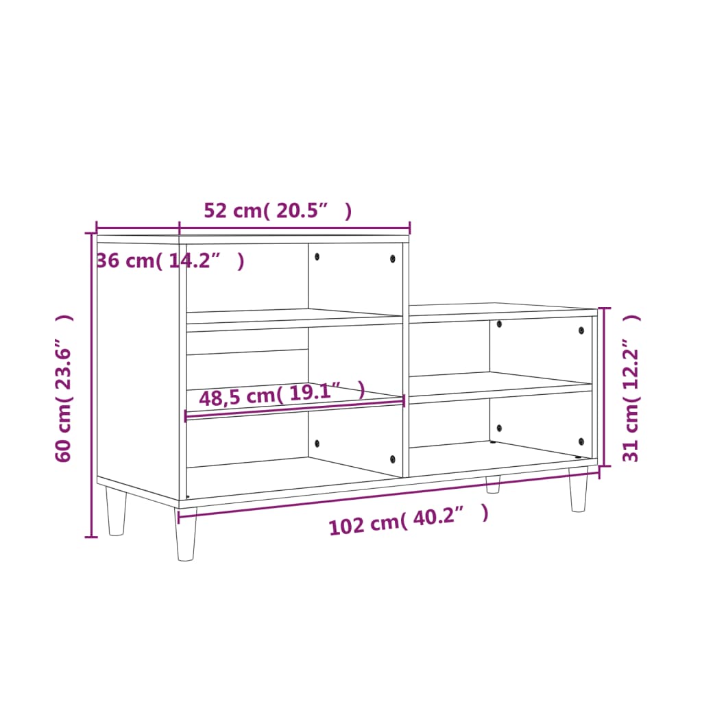 Scarpiera Rovere Fumo 102x36x60 cm in Legno Multistrato - homemem39