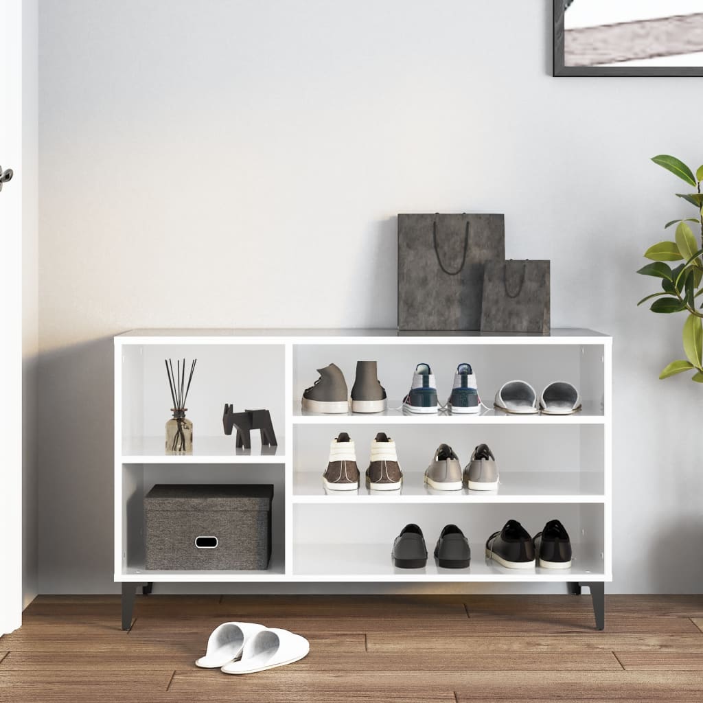 Scarpiera Bianco Lucido 102x36x60 cm in Legno Multistrato - homemem39