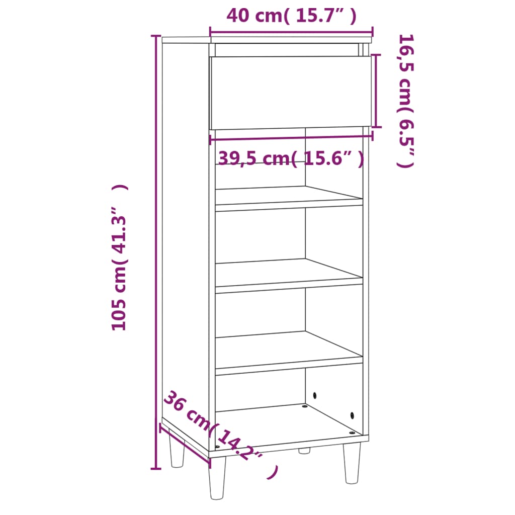 Scarpiera Bianco Lucido 40x36x105 cm in Legno Multistrato - homemem39