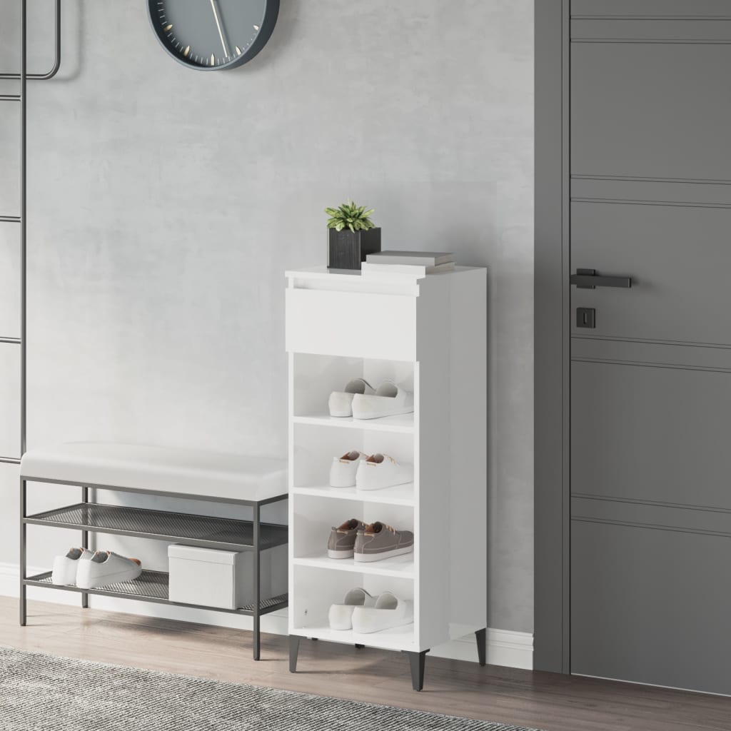 Scarpiera Bianco Lucido 40x36x105 cm in Legno Multistrato - homemem39