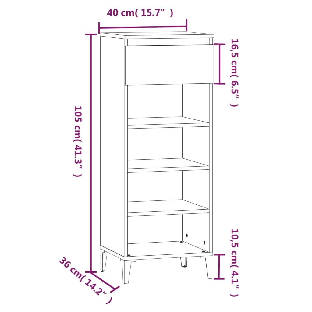 Scarpiera Grigio Cemento 40x36x105 cm in Legno Multistrato - homemem39