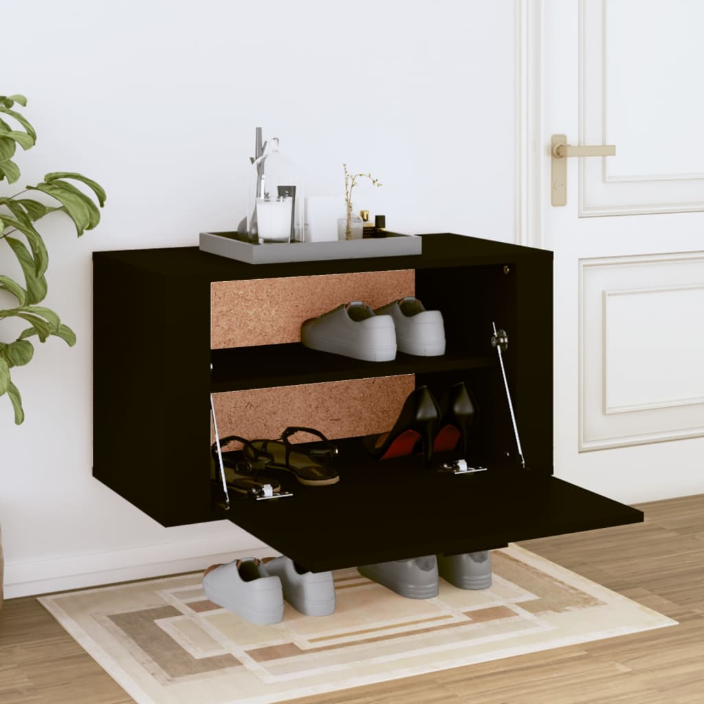 Scarpiera a Parete nero 70x35x38 cm Legno Multistrato - homemem39