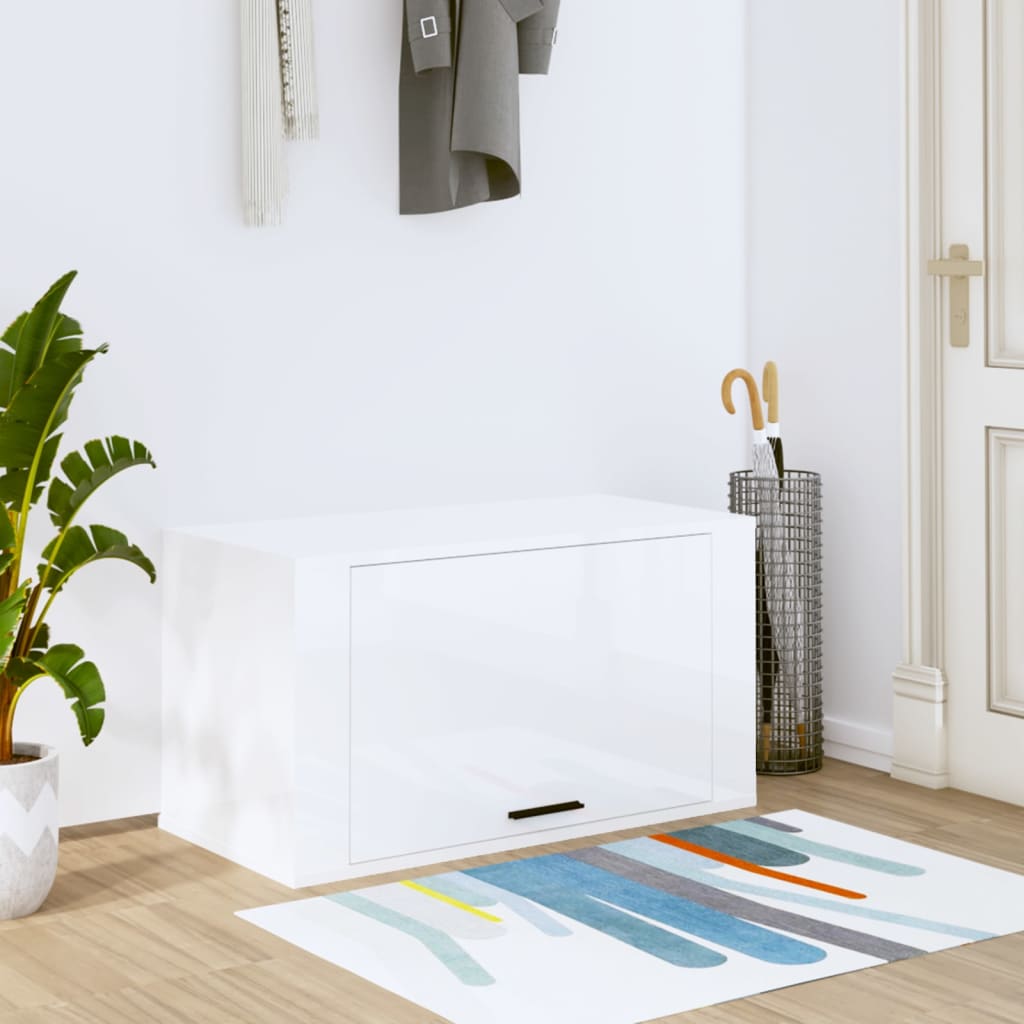 Scarpiera a Parete Bianco Lucido 70x35x38 cm Legno Multistrato - homemem39
