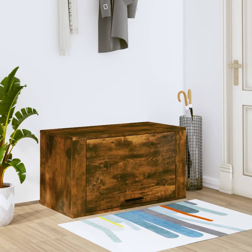 Scarpiera a Muro Rovere Fumo 70x35x38 cm Legno Massello Pino - homemem39
