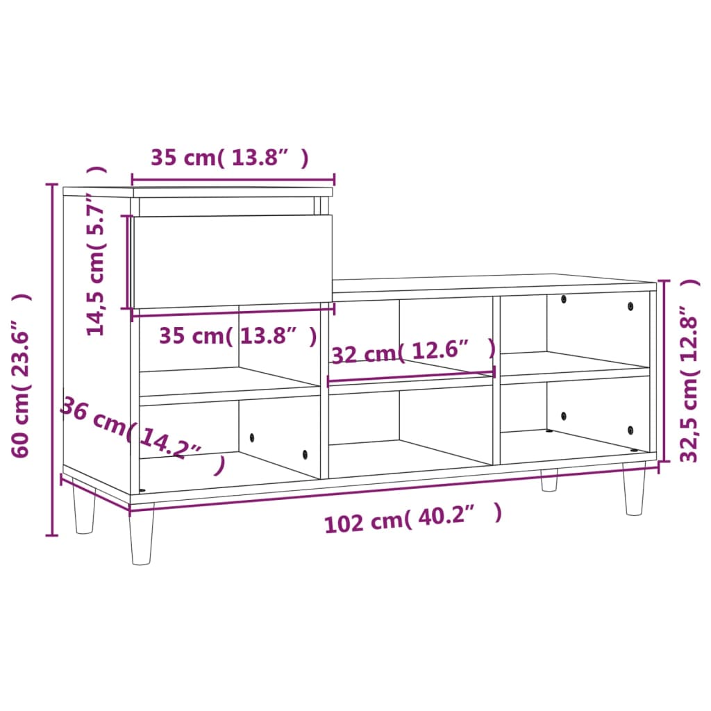 Scarpiera Bianca 102x36x60 cm in Legno Multistrato