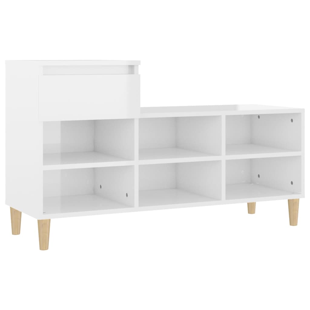 Scarpiera Bianco Lucido 102x36x60 cm in Legno Multistrato - homemem39