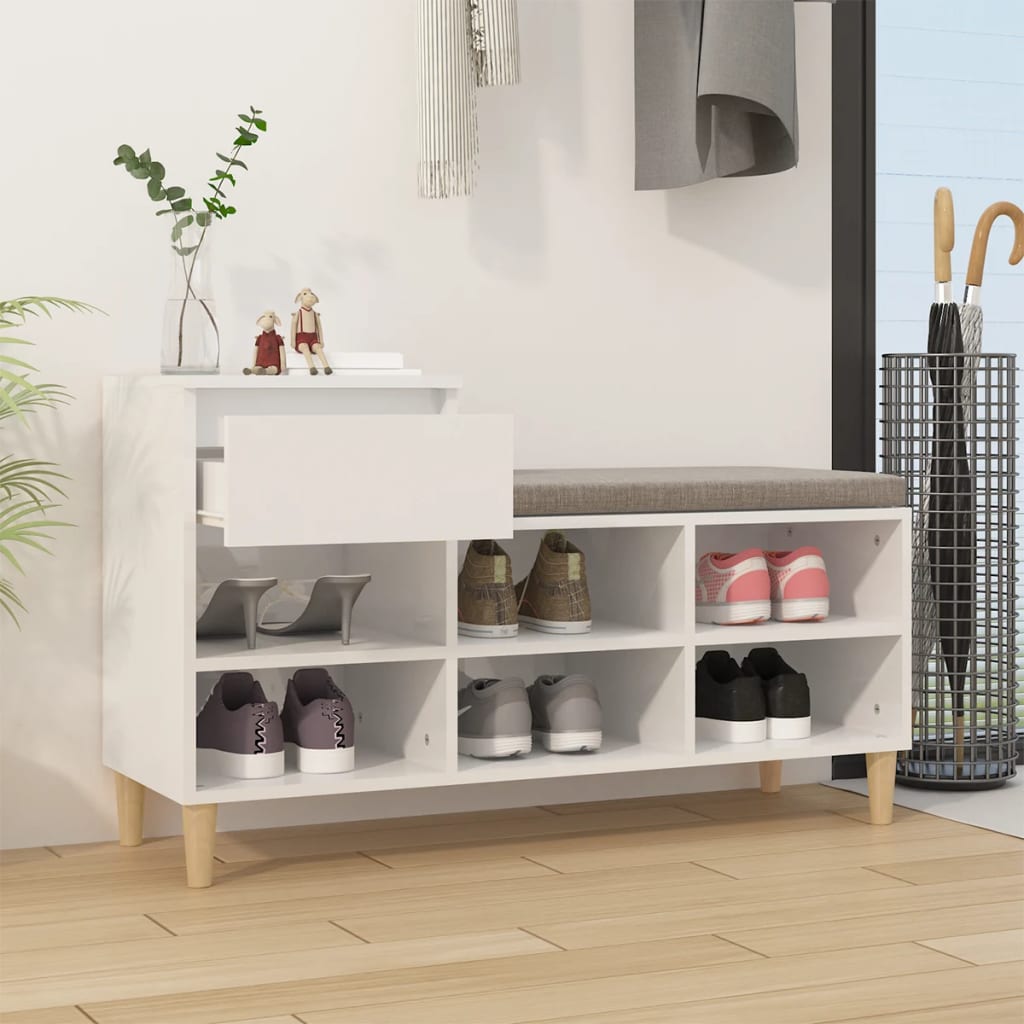 Scarpiera Bianco Lucido 102x36x60 cm in Legno Multistrato - homemem39