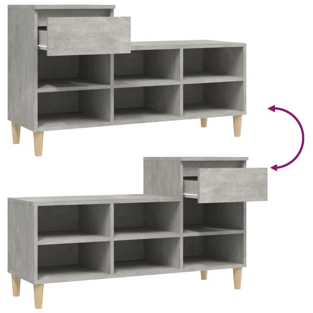 Scarpiera Grigio Cemento 102x36x60 cm in Legno Multistrato