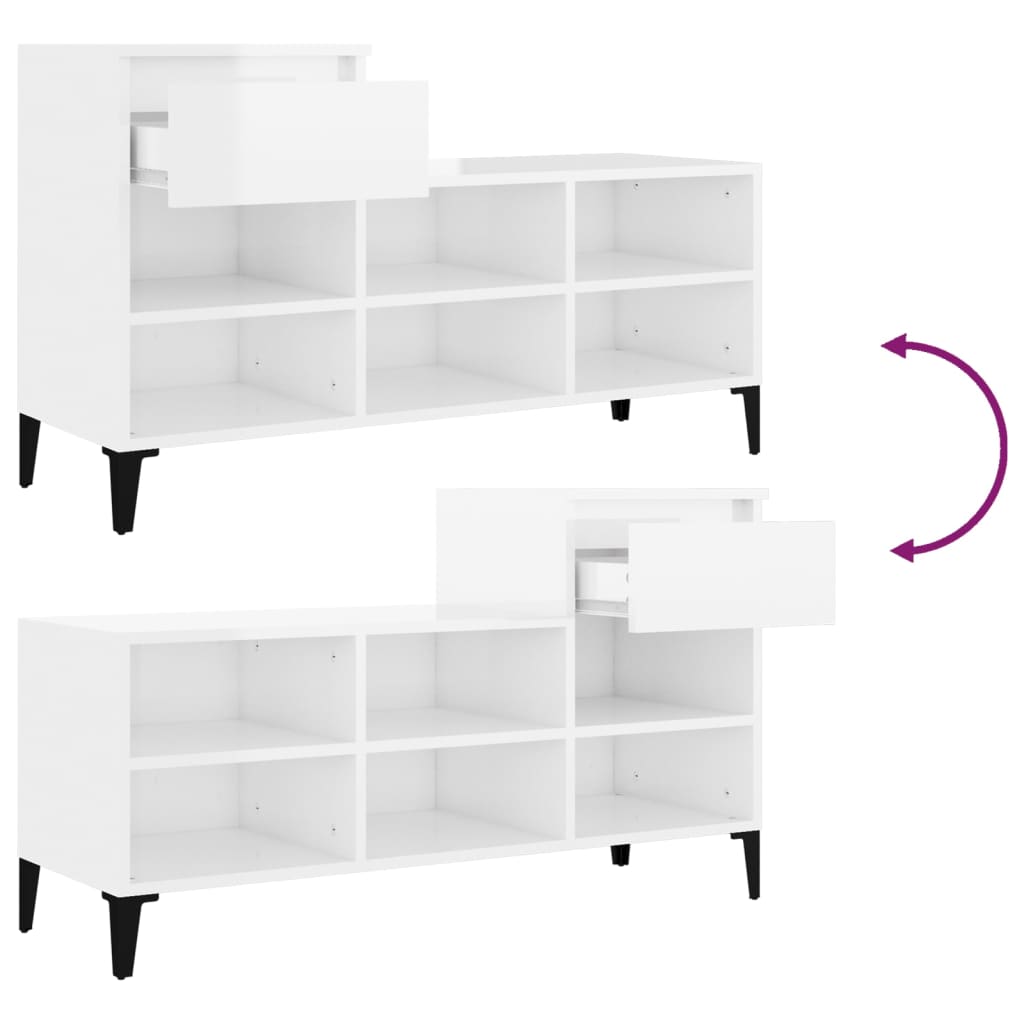 Scarpiera Bianco Lucido 102x36x60 cm in Legno Multistrato - homemem39