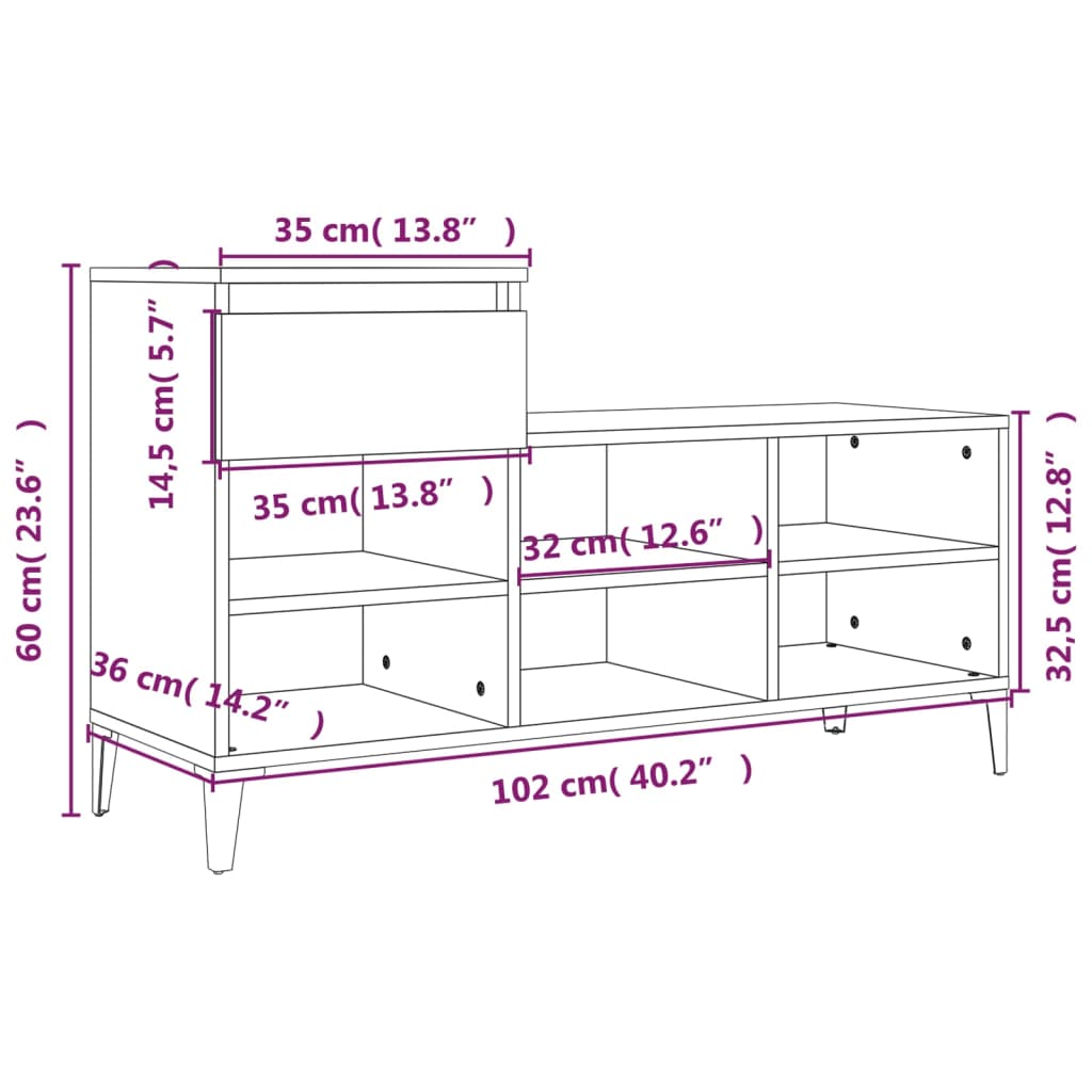 Scarpiera Bianco Lucido 102x36x60 cm in Legno Multistrato - homemem39