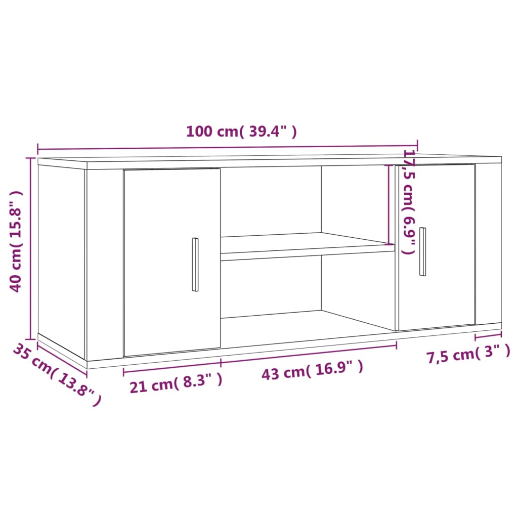 Mobile TV Rovere Fumo 100x35x40 cm in Legno Multistrato | homemem39