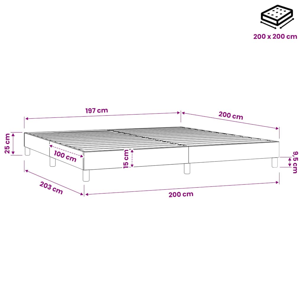 Struttura Letto a Rete a Molle Marrone Scuro 200x200 cm Tessuto