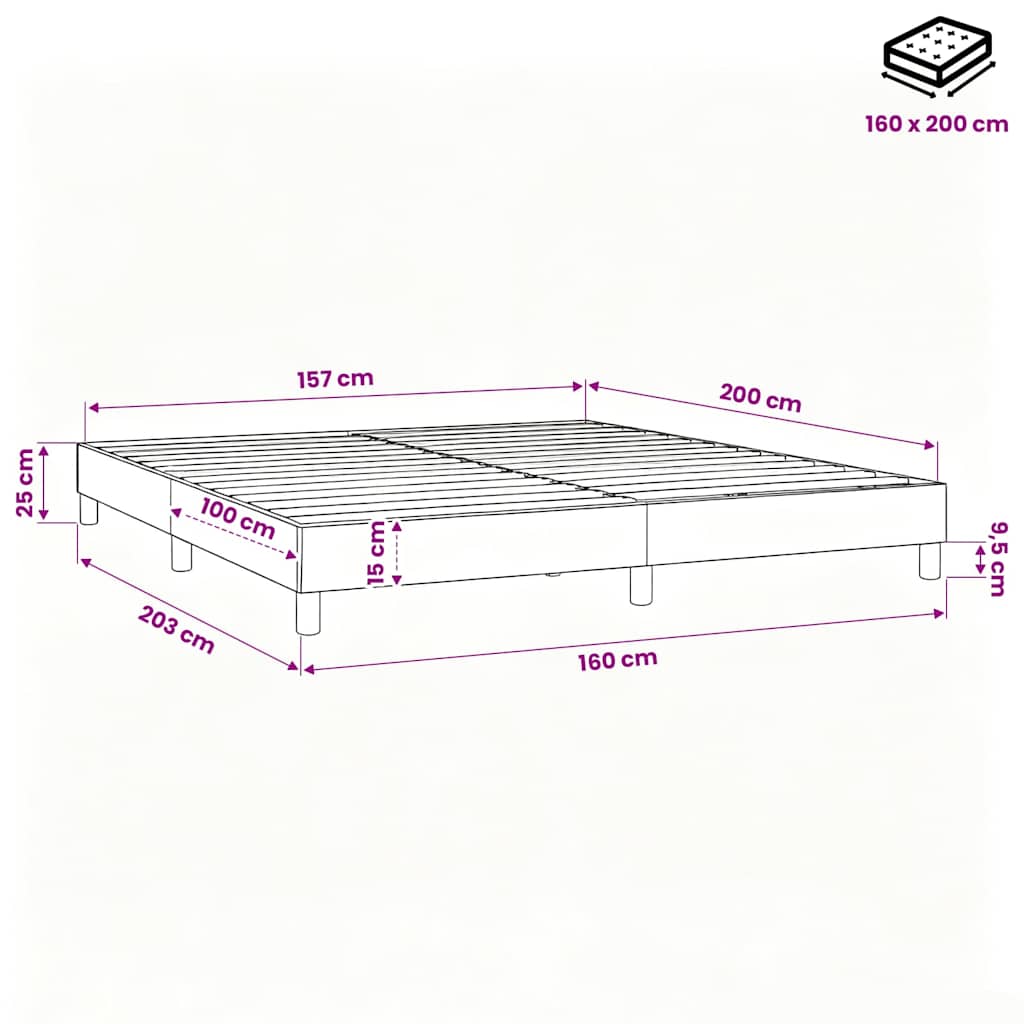Struttura Letto a Rete a Molle Nero 160x200 cm in Tessuto