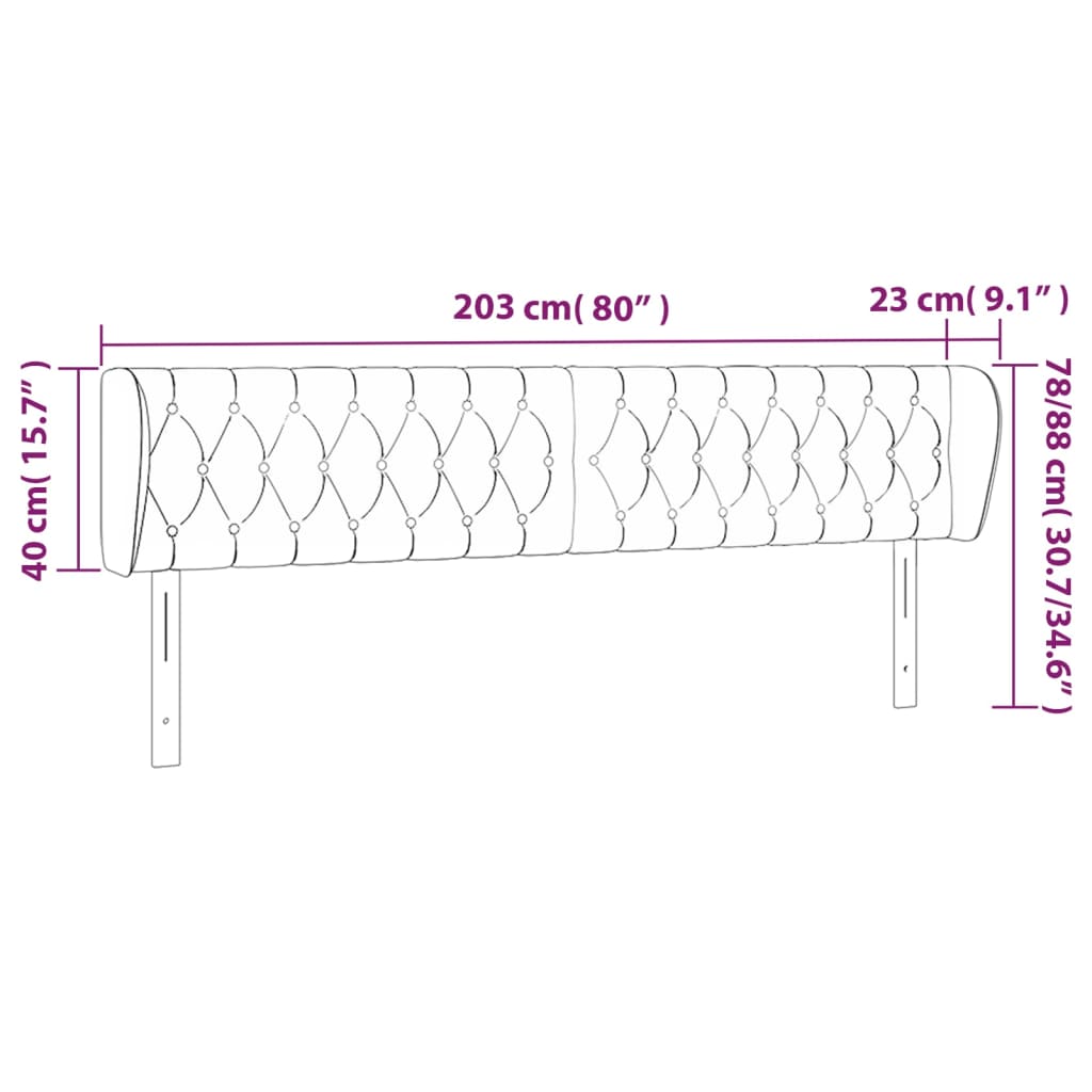 Testiera ad Orecchio Tortora 203x23x78/88 cm in Tessuto | homemem39