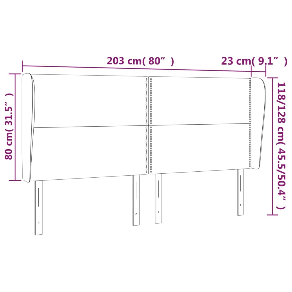 Testiera ad Orecchio GrigioScuro 203x23x118/128cm in Tessuto | homemem39