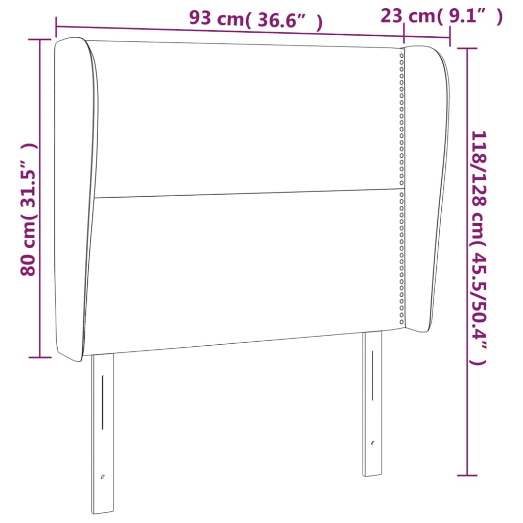 Testiera ad Orecchio Nera 93x23x118/128 cm in Velluto | homemem39