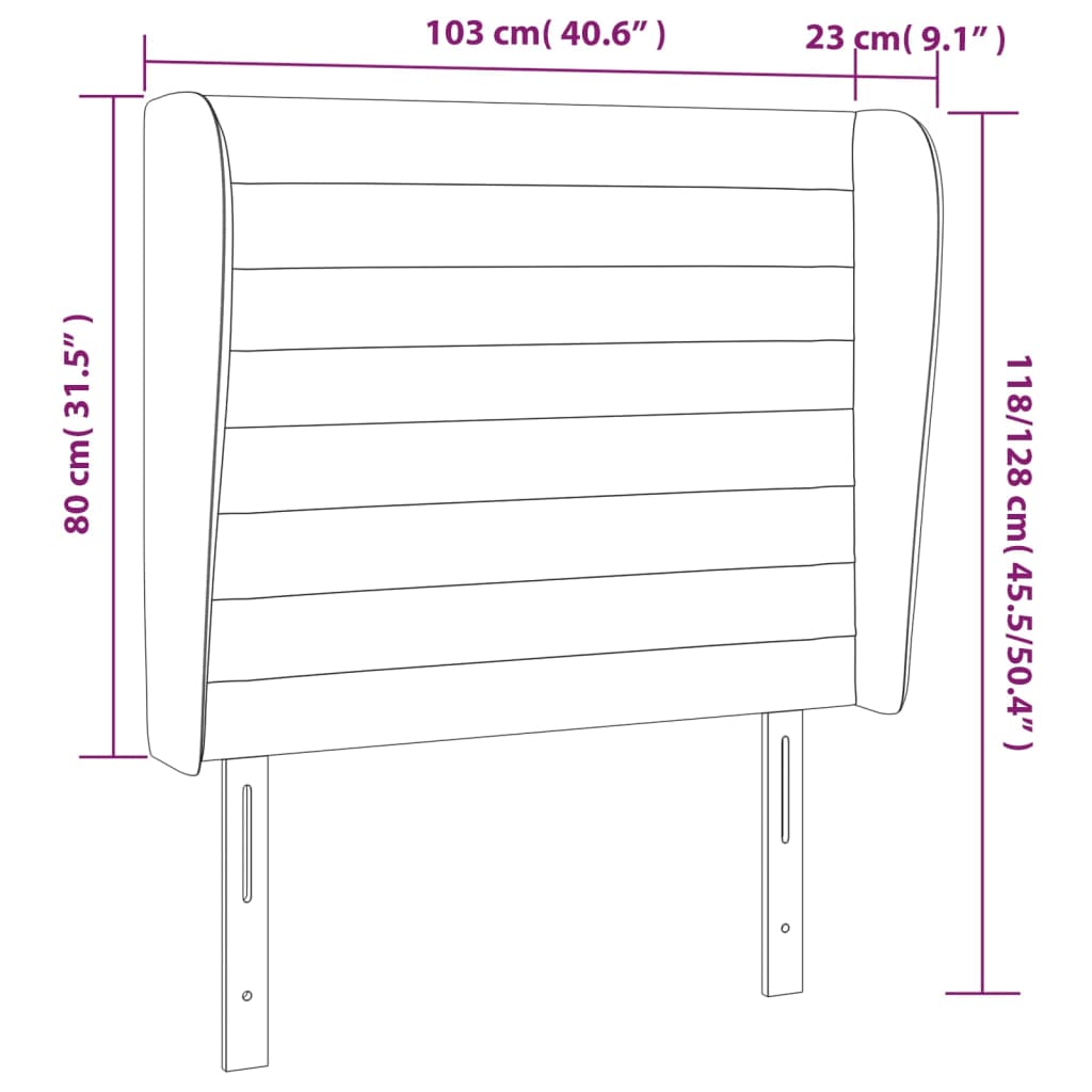 Testiera ad Orecchio Nera 103x23x118/128 cm in Tessuto | homemem39