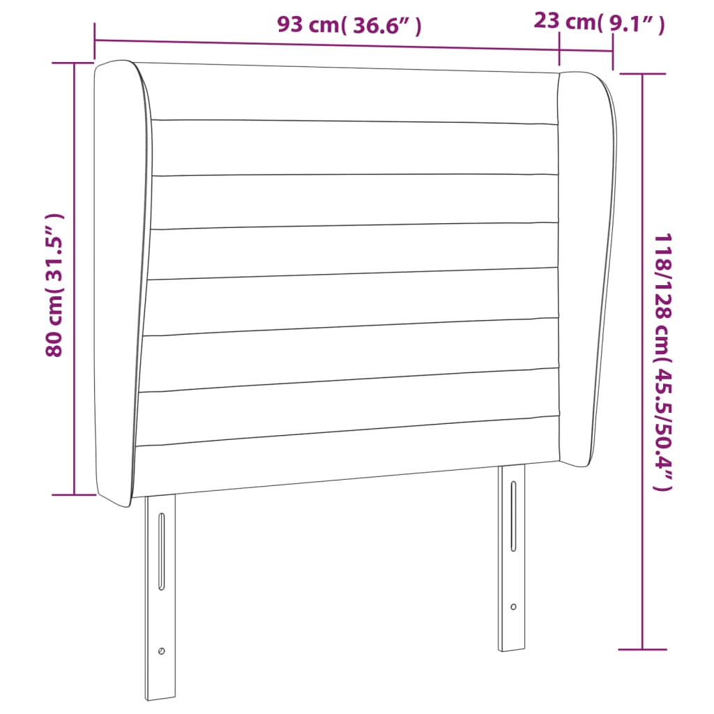 Testiera ad Orecchio Nera 93x23x118/128 cm in Velluto | homemem39
