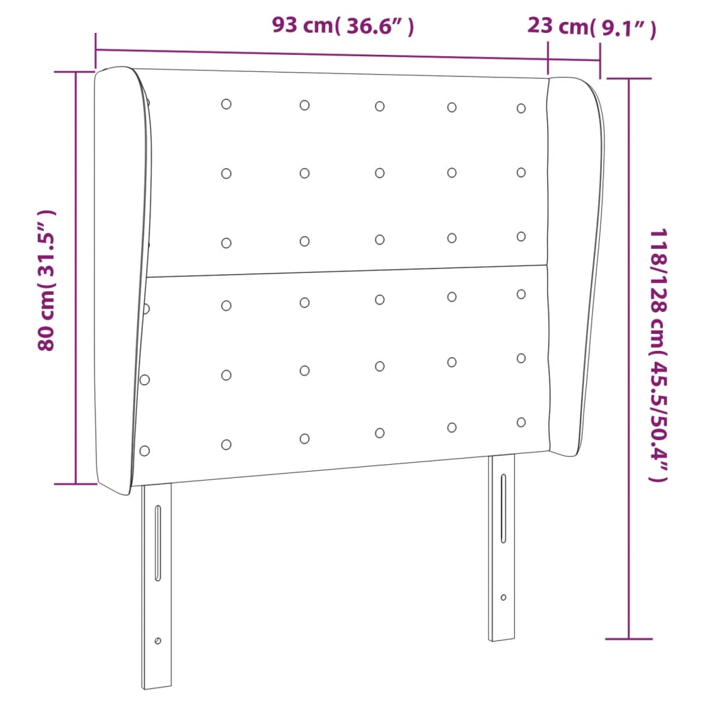 Testiera ad Orecchio Nera 93x23x118/128 cm in Tessuto | homemem39