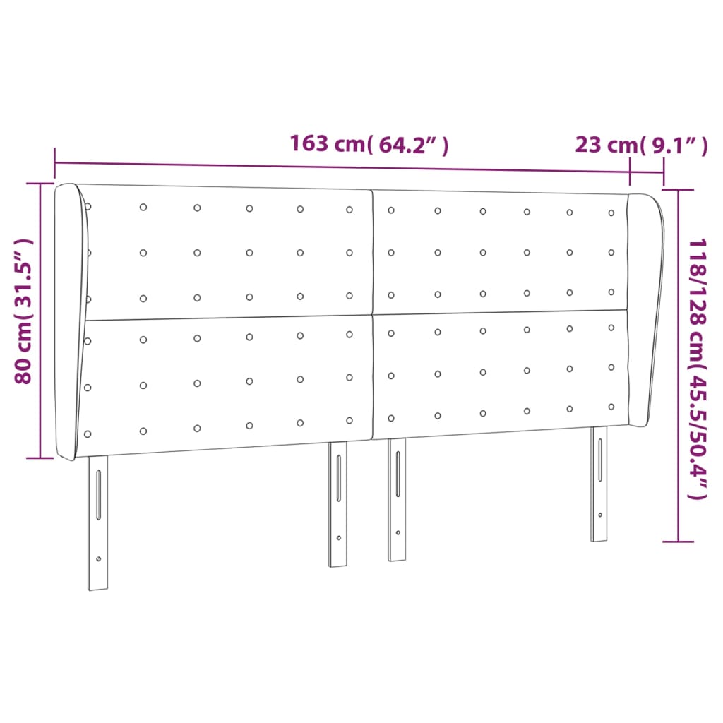 Testiera ad Orecchio GrigioScuro 163x23x118/128cm in Velluto | homemem39