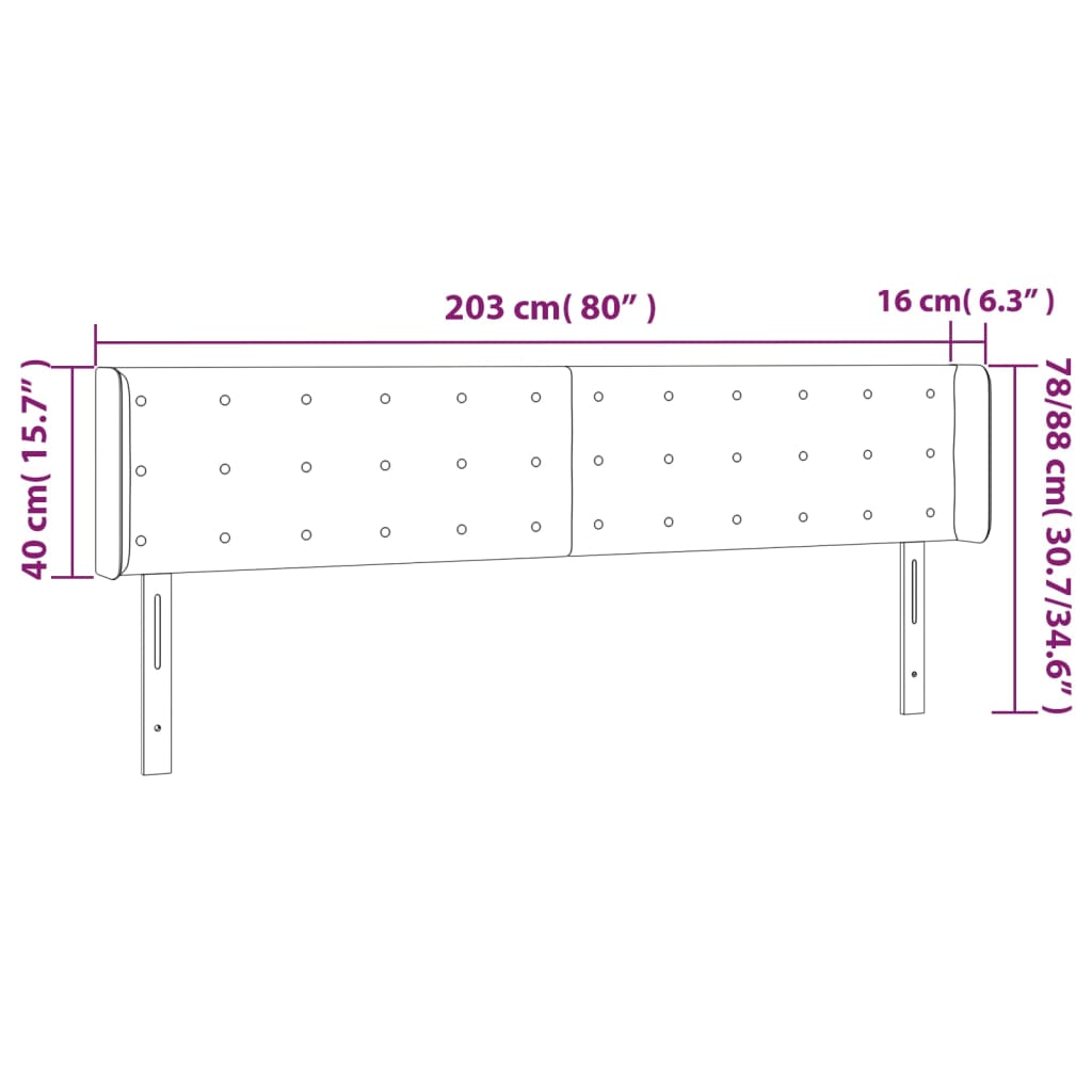Testiera ad Orecchio Tortora 203x16x78/88 cm in Tessuto | homemem39