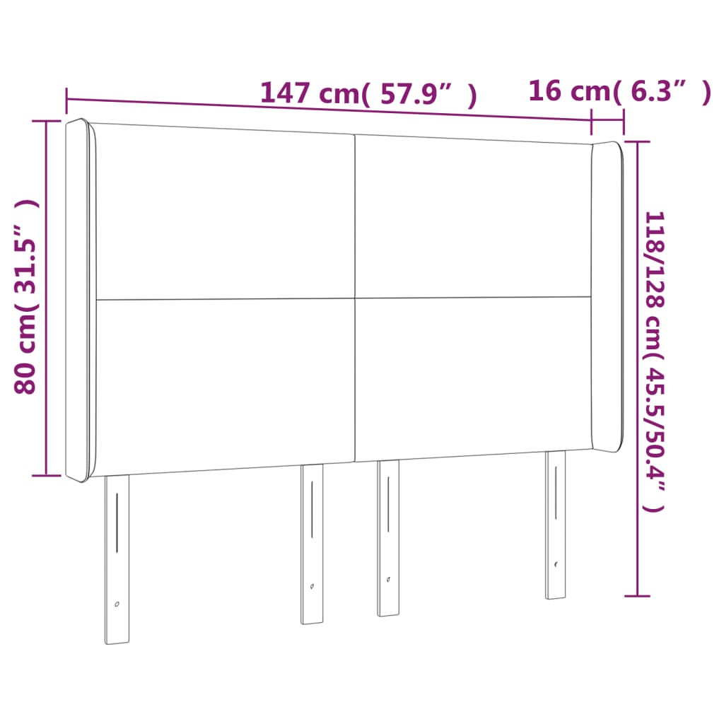 Testiera ad Orecchio Nera 147x16x118/128 cm in Velluto | homemem39