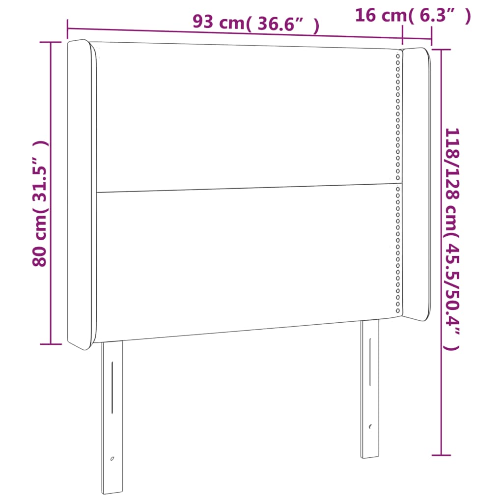 Testiera ad Orecchio Nera 93x16x118/128 cm in Velluto | homemem39
