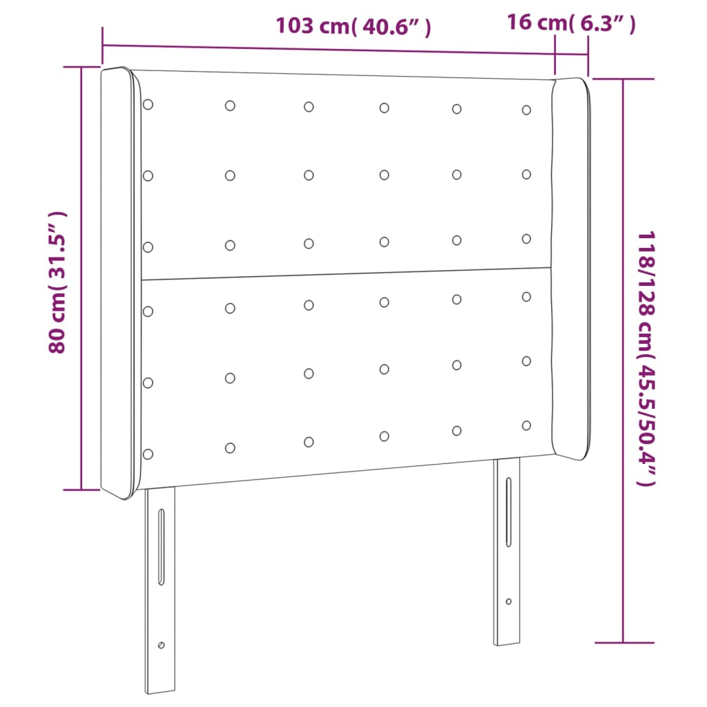 Testiera ad Orecchio Nera 103x16x118/128 cm in Tessuto | homemem39