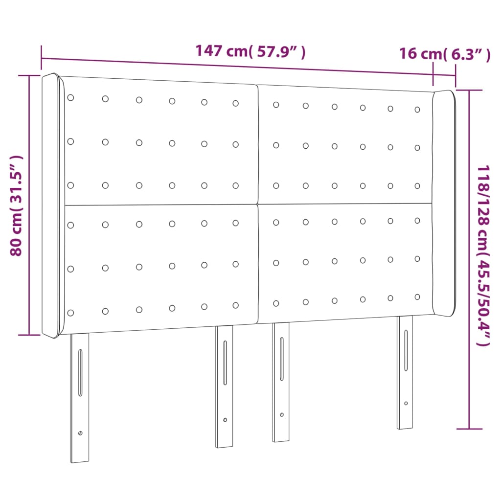 Testiera ad Orecchio Tortora 147x16x118/128 cm in Tessuto | homemem39