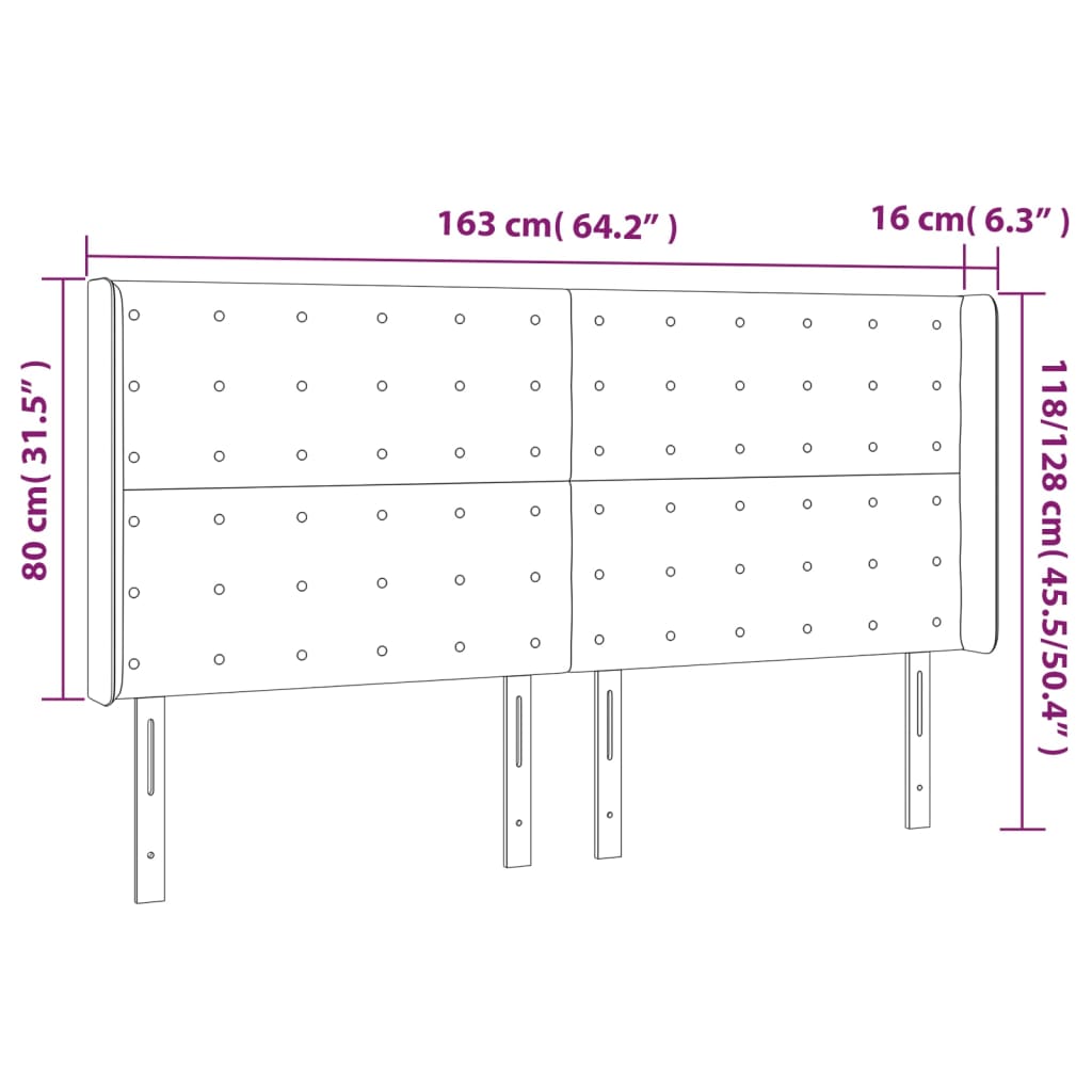 Testiera ad Orecchio Tortora 163x16x118/128 cm in Tessuto | homemem39