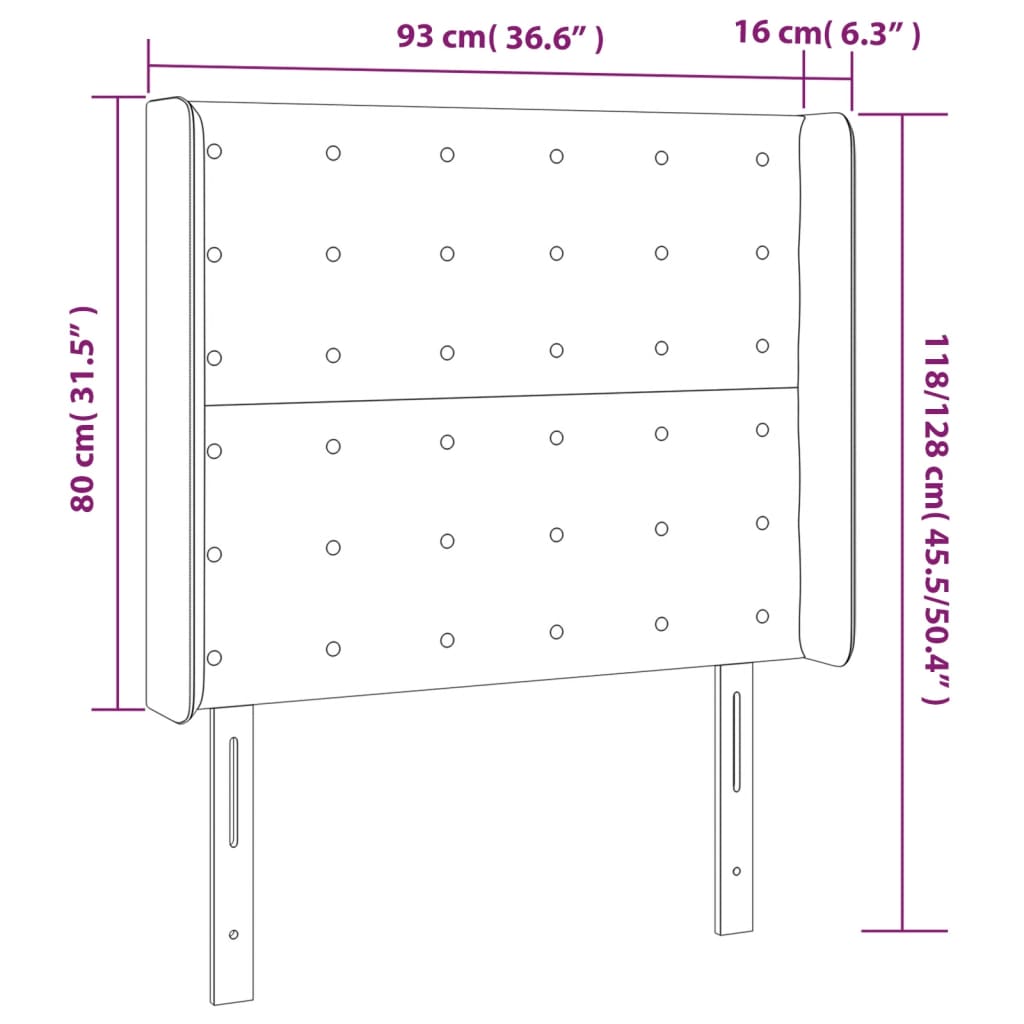 Testiera ad Orecchio Nera 93x16x118/128 cm in Velluto | homemem39