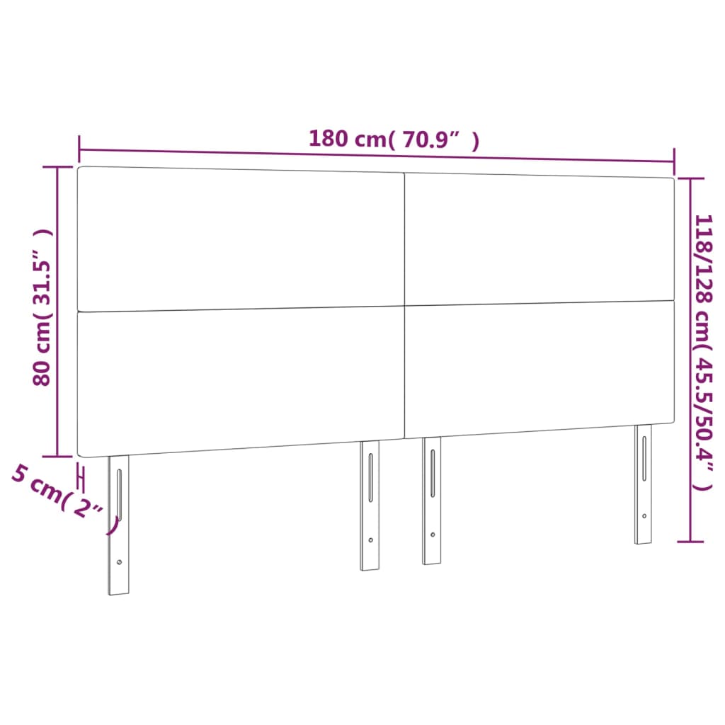 Testiera a LED Nera 180x5x118/128 cm in Tessuto | homemem39