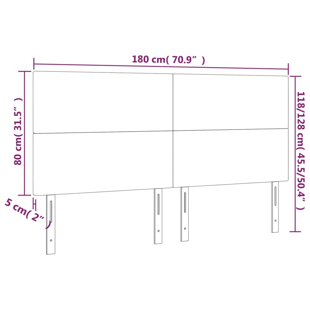 Testiera a LED Nera 180x5x118/128 cm in Velluto | homemem39