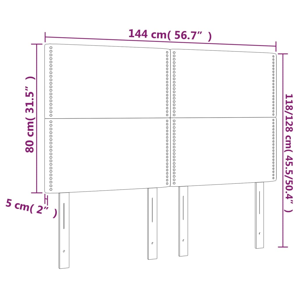 Testiera a LED Nera 144x5x118/128 cm in Tessuto | homemem39