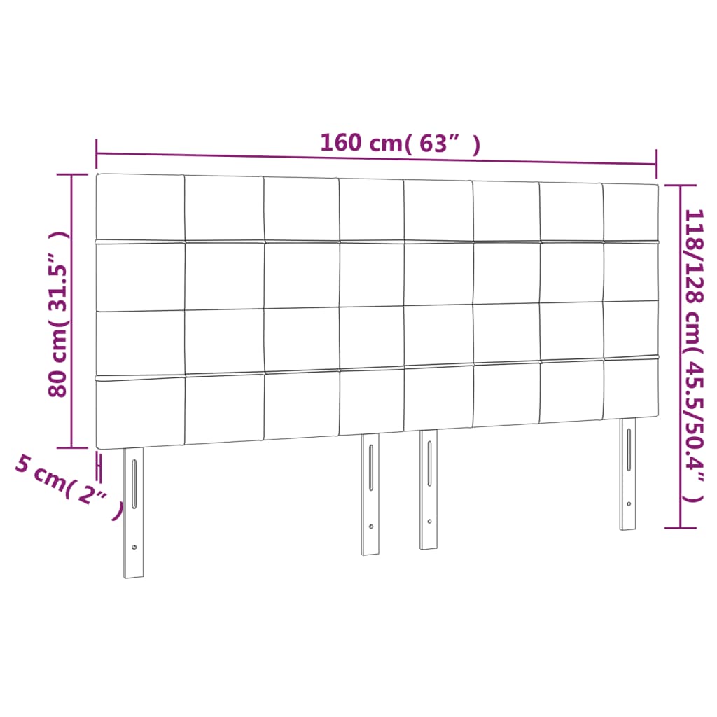 Testiera a LED Nera 160x5x118/128 cm in Tessuto | homemem39