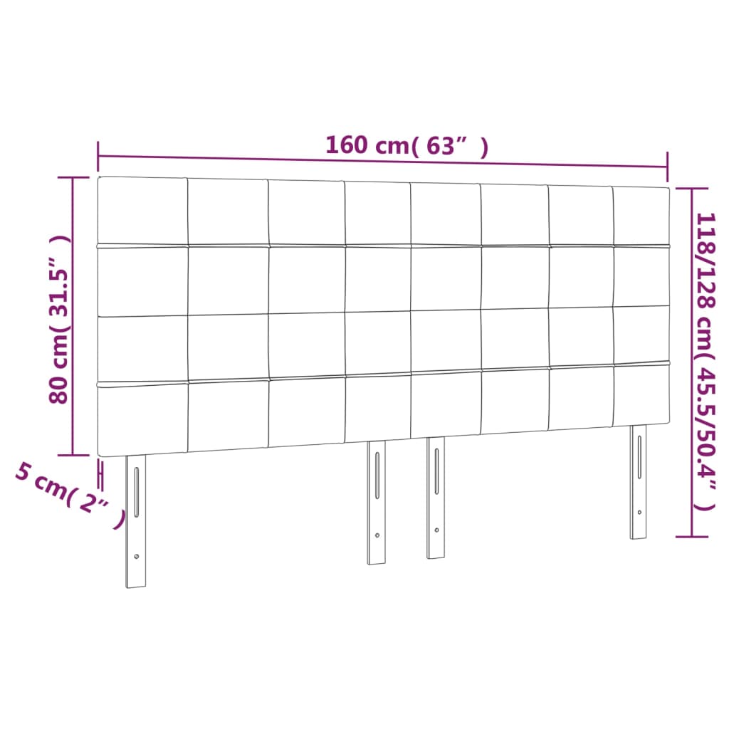 Testiera a LED Nera 160x5x118/128 cm in Velluto | homemem39