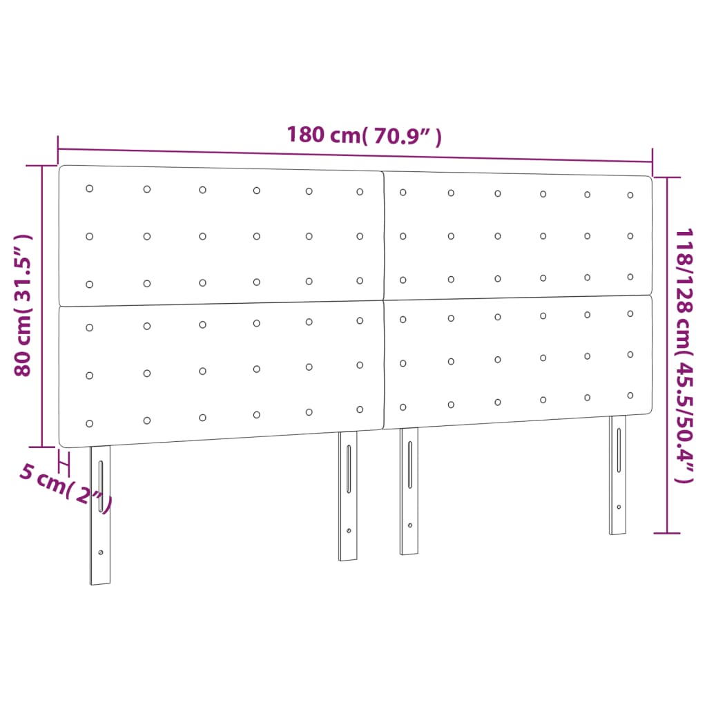 Testiera a LED Tortora 180x5x118/128 cm in Tessuto - homemem39