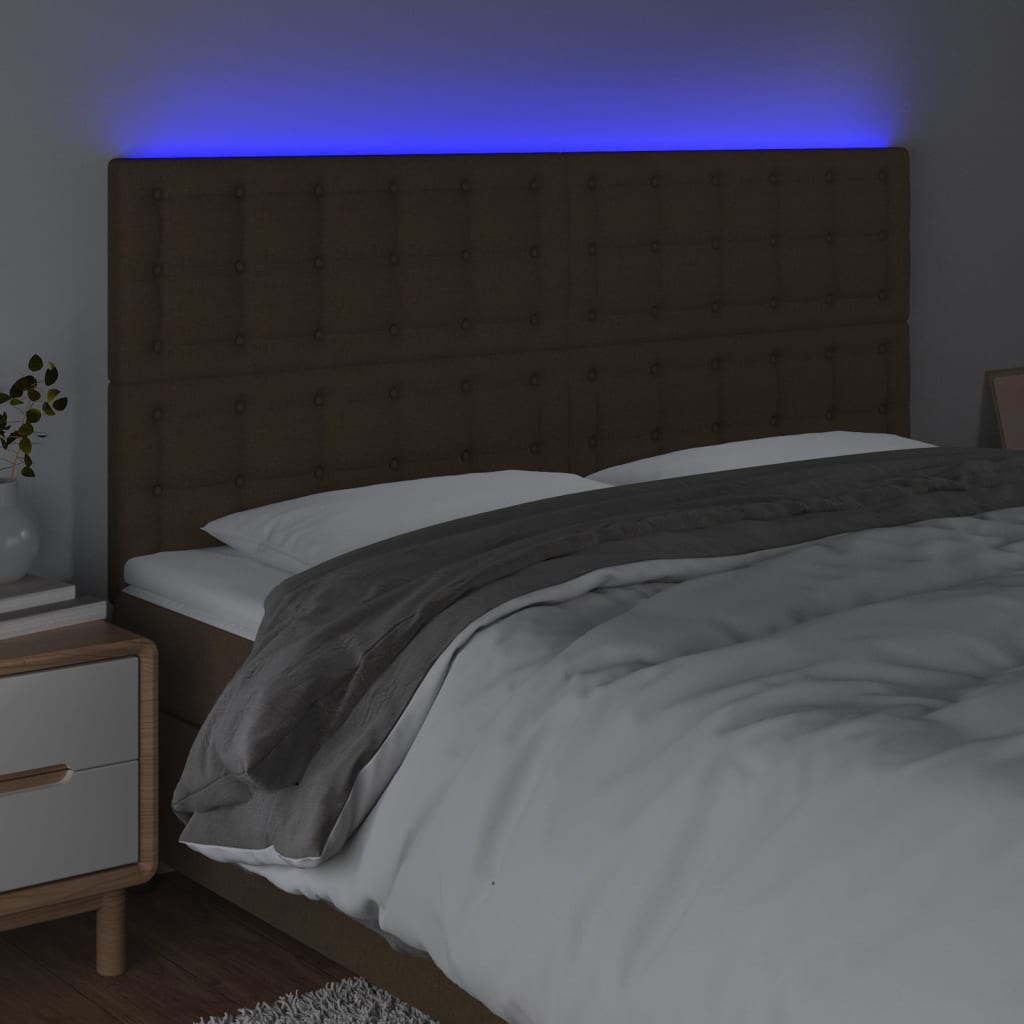 Testiera a LED Marrone scuro 200x5x118/128cm in Tessuto - homemem39