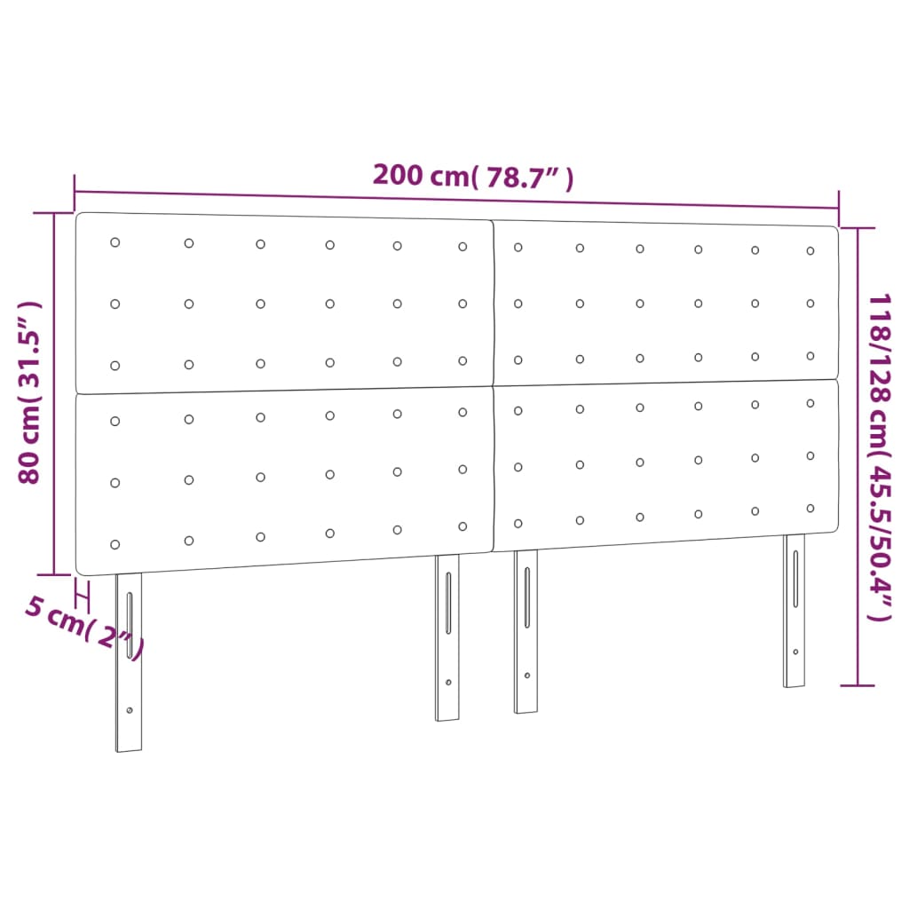 Testiera a LED Marrone scuro 200x5x118/128cm in Tessuto - homemem39