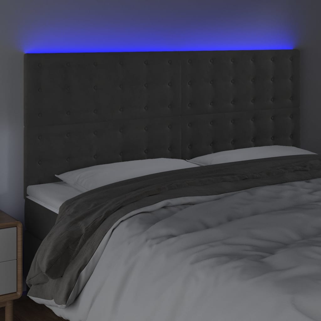 Testiera a LED GrigioScuro 160x5x118/128cm in Velluto - homemem39