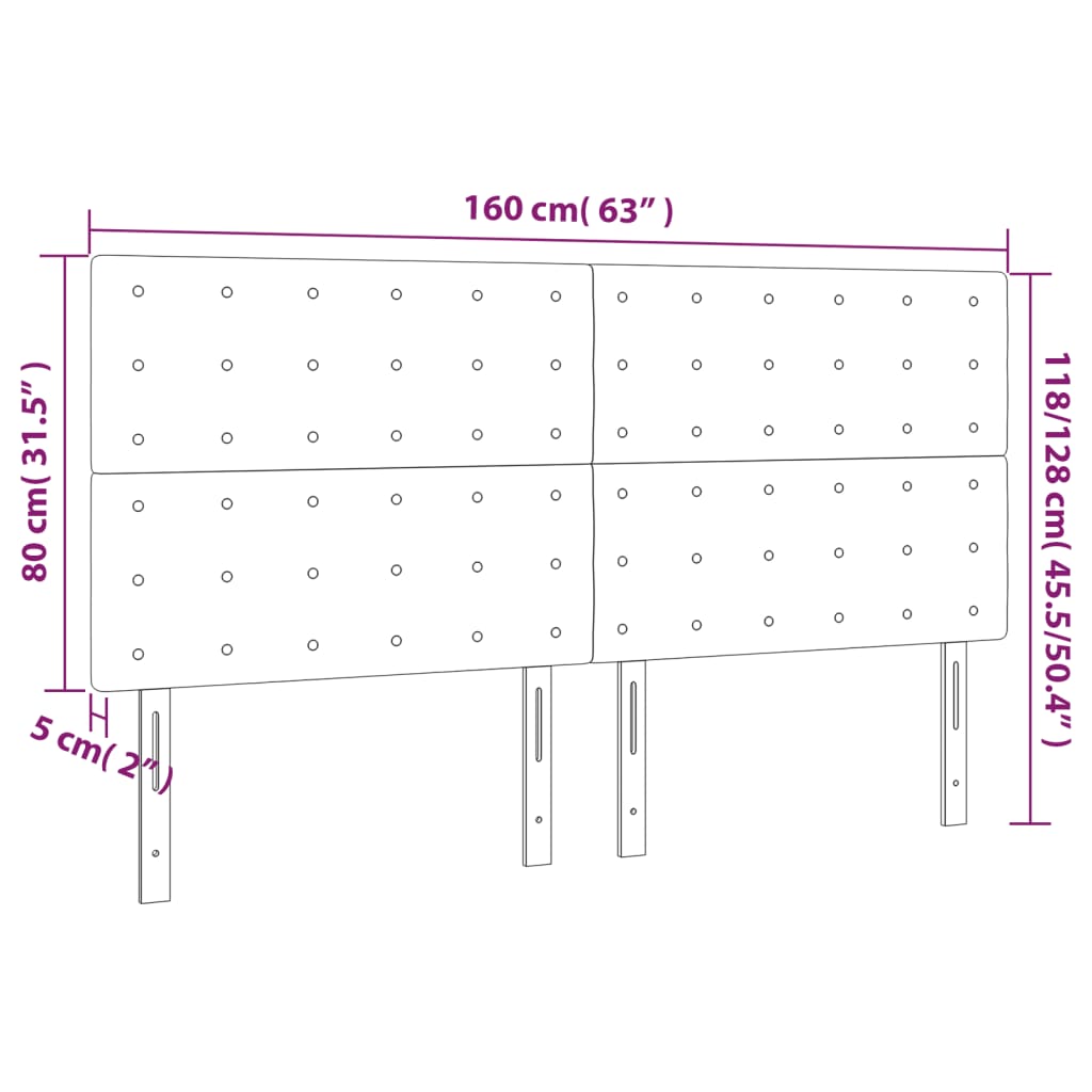 Testiera a LED GrigioScuro 160x5x118/128cm in Velluto - homemem39