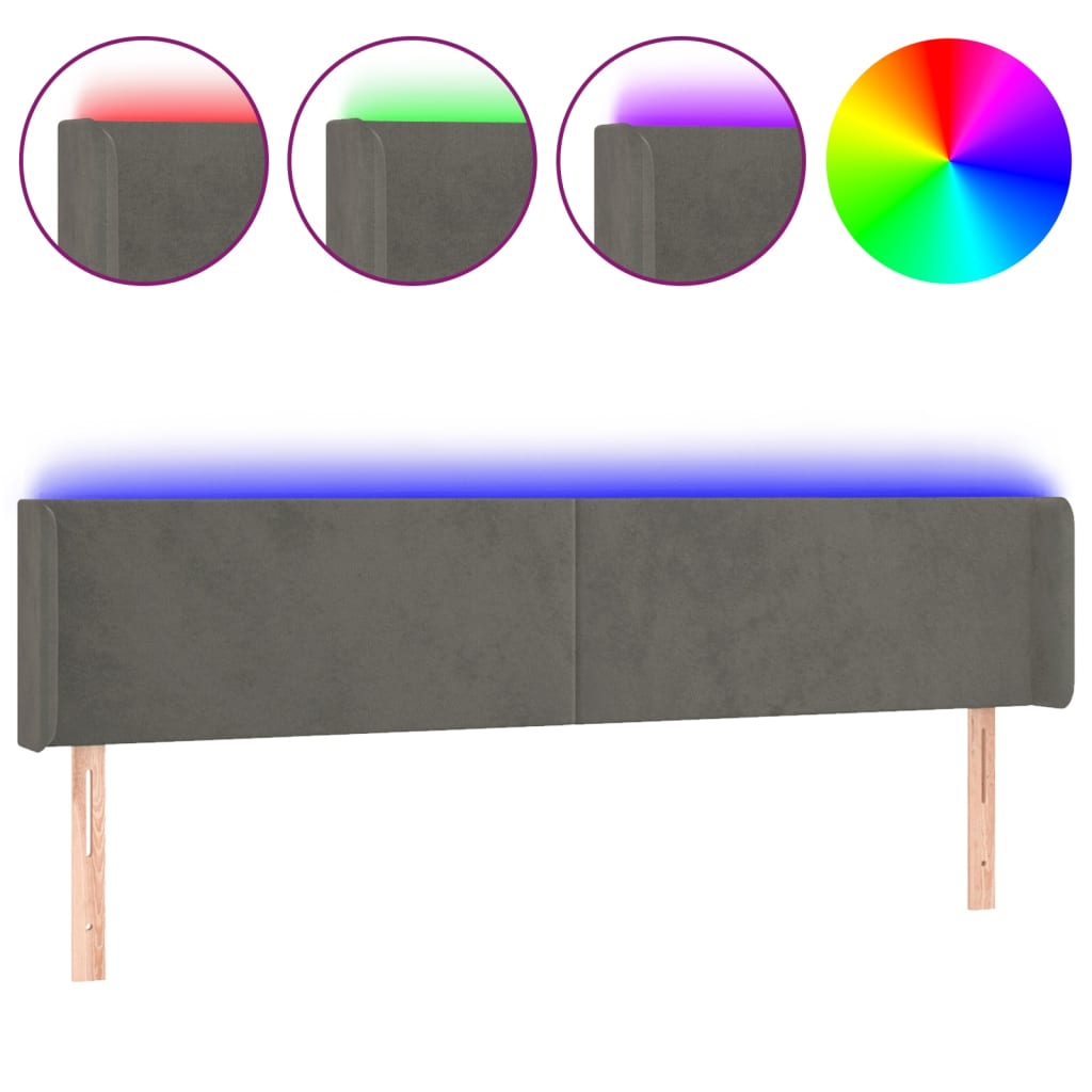 Testiera a LED Grigio Scuro 163x16x78/88 cm in Velluto - homemem39