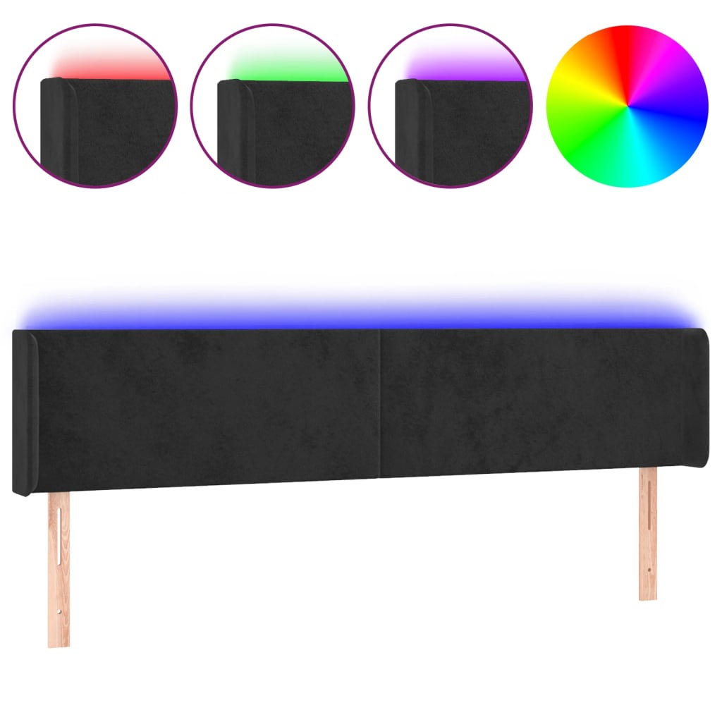 Testiera a LED Nera 163x16x78/88 cm in Velluto - homemem39
