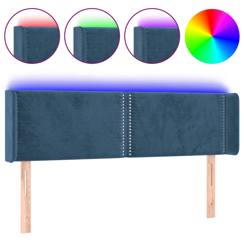 Testiera a LED Blu Scuro 147x16x78/88 cm in Velluto - homemem39